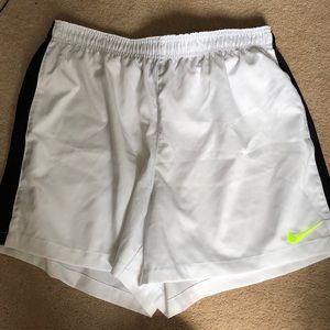 Nike unlined soccer shorts, white, size large